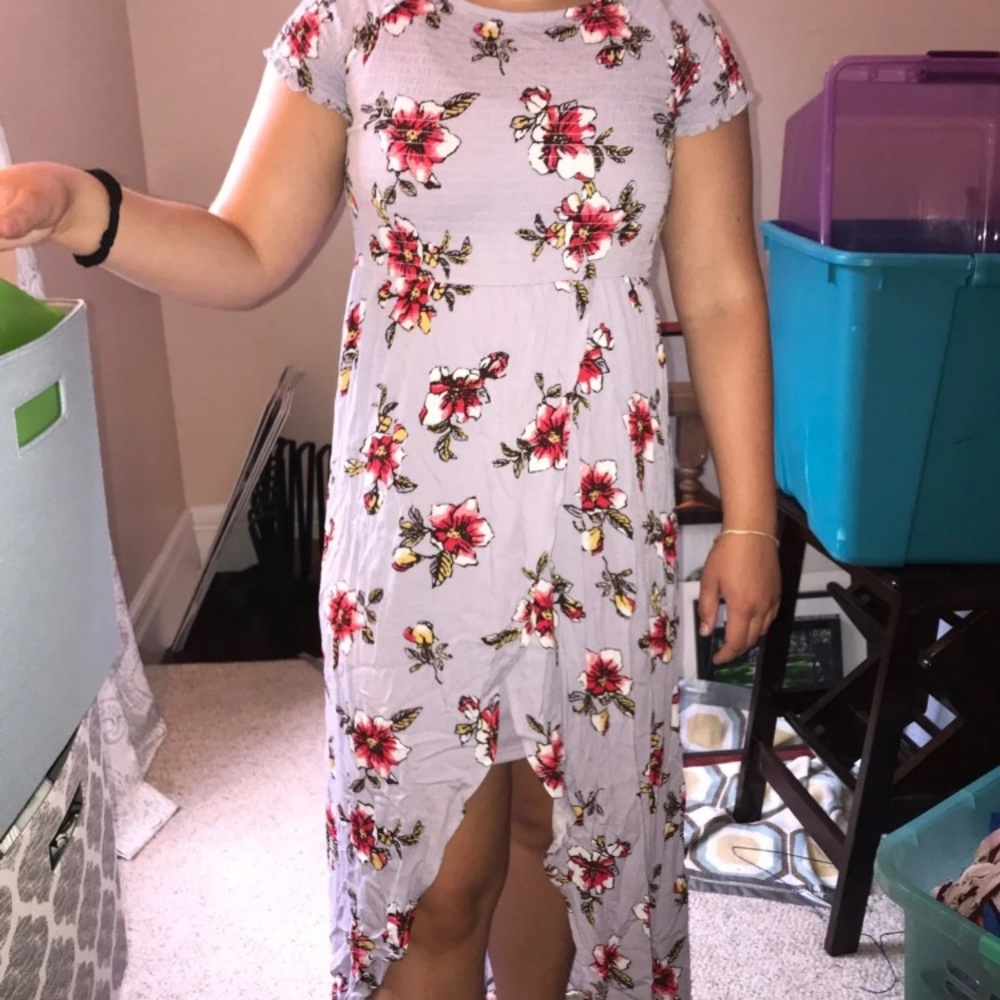 Light purple floral high low dress